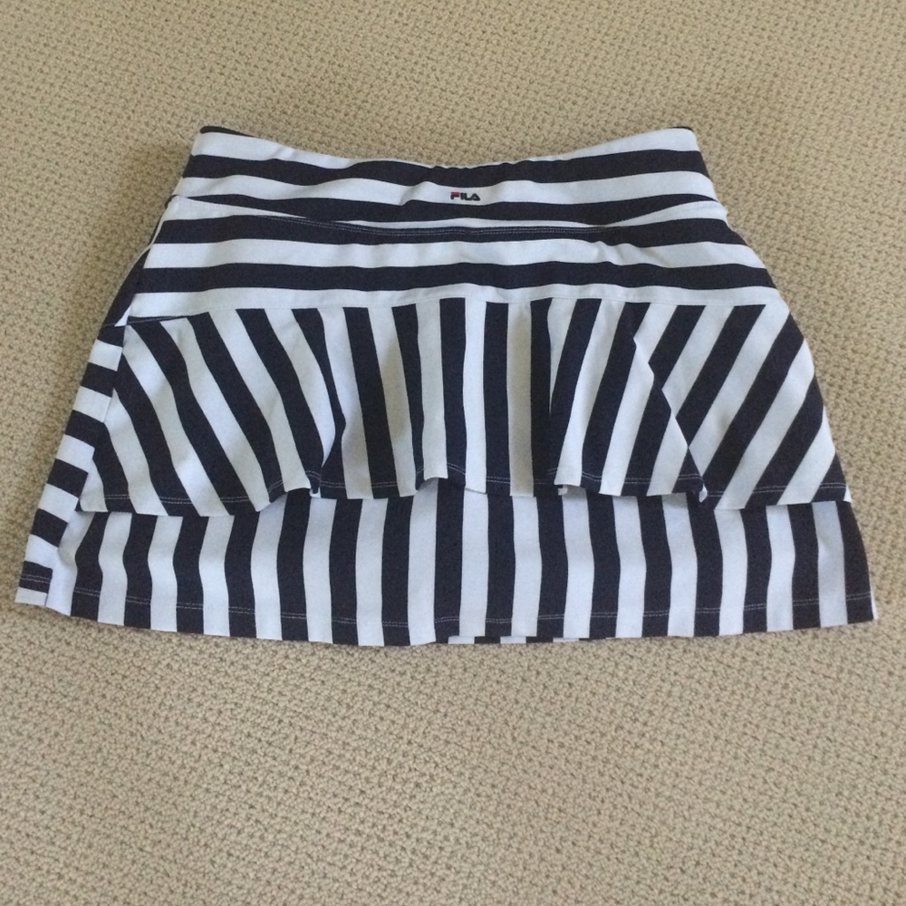 Fila Black and White Striped Ruffle Mini Skirt